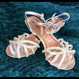 Silver Slipper brand rhinestone sandals, size 11W